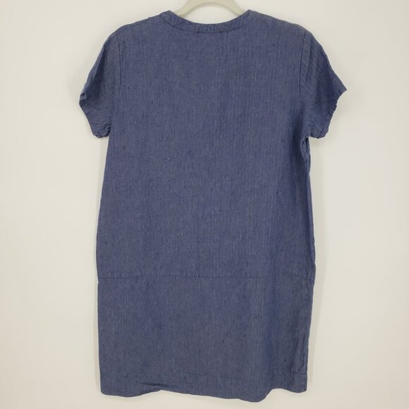 The White Company Linen Shift Dress 8 Short Sleeves Pockets Chambray Blue - Picture 3 of 7